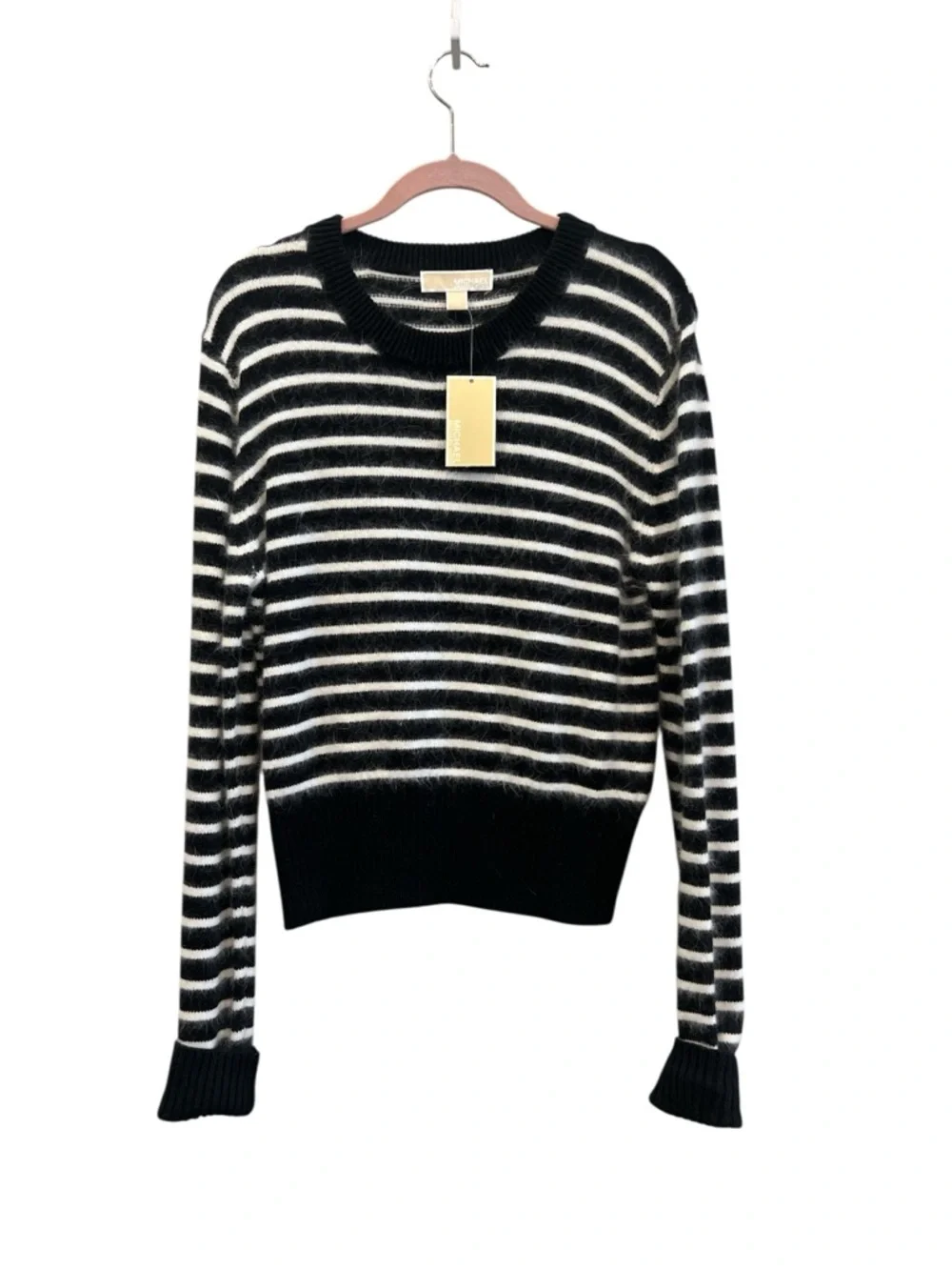 Michael Kors Black and White Striped Crewneck Sweater